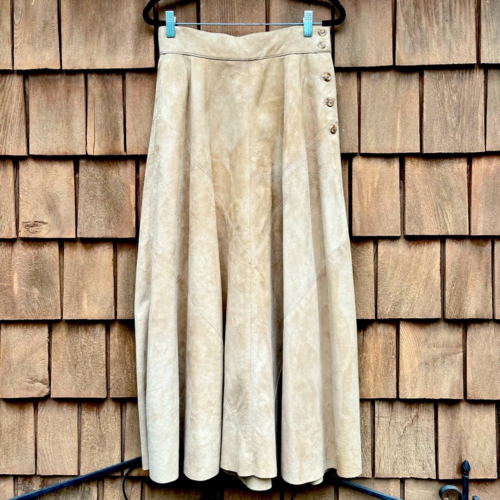 Vintage Calvin Klein Creations 100% Lamb Suede Tan Lined Skirt A Line Midi 8